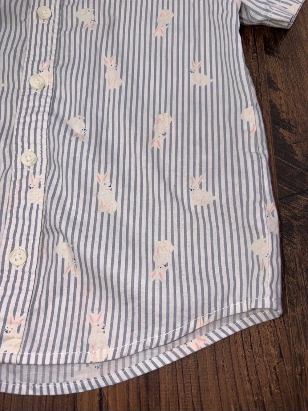 Old Navy Light Blue Striped Button-Down with Bunny Print and Bow Tie